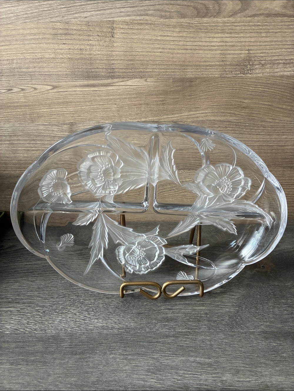 Mikasa Crystal Frosted Etched Poppy Flower Divided Vanity/serving Relish Tray